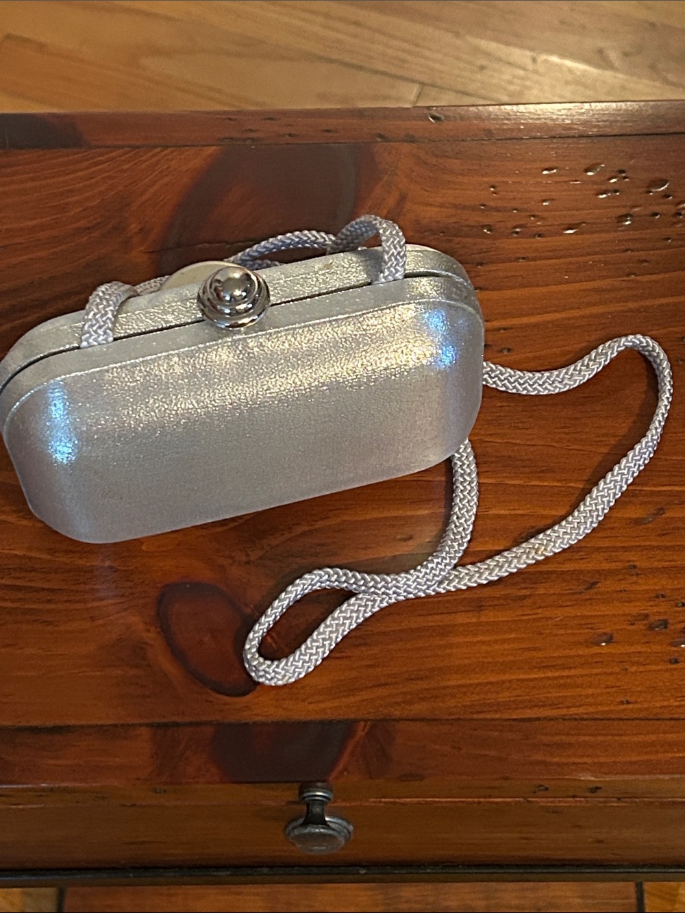 Silver Metallic Evening Clutch with Rope Strap